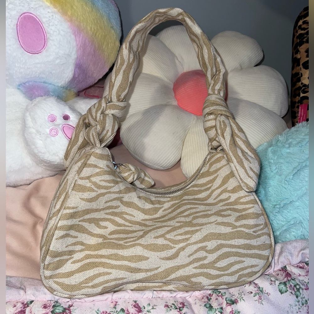 Zara Neutral Zebra Print Shoulder Bag